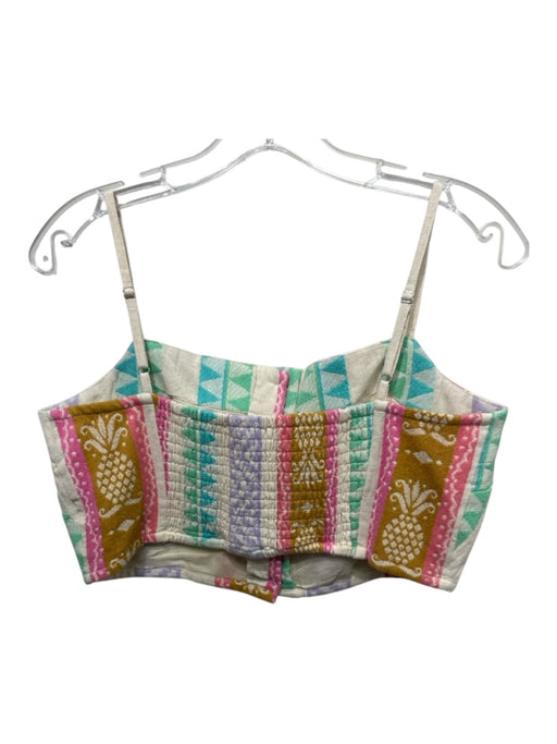 En Creme Size M Beige, Purple, Multi Cotton Blend Button Front Crop Top Pant Set Beige, Purple, Multi / M