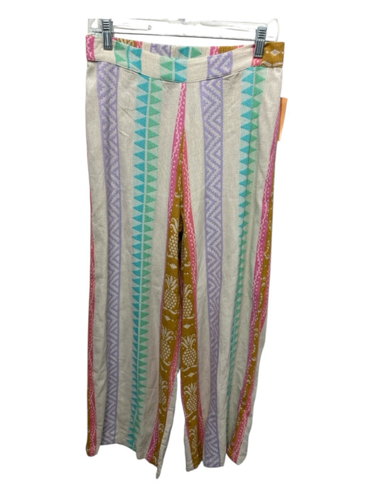 En Creme Size M Beige, Purple, Multi Cotton Blend Button Front Crop Top Pant Set Beige, Purple, Multi / M