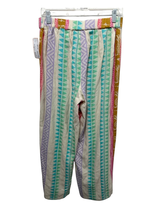 En Creme Size M Beige, Purple, Multi Cotton Blend Button Front Crop Top Pant Set Beige, Purple, Multi / M