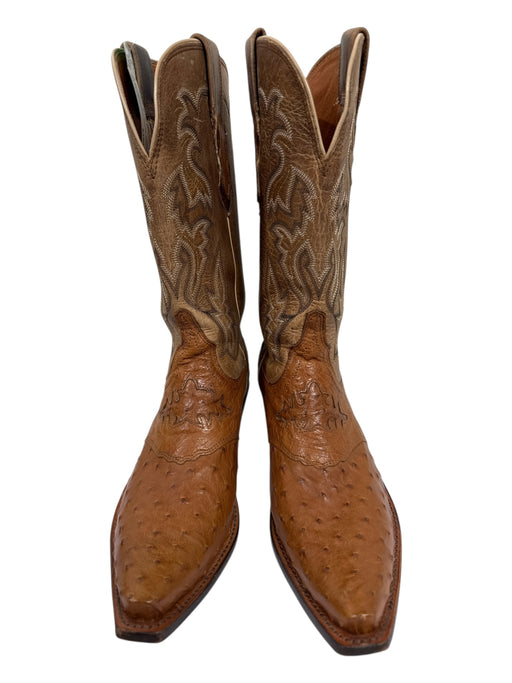 Lucchese Shoe Size 10 Brown Ostrich Leather Cowboy Square Toe Stacked Heel Boots Brown / 10