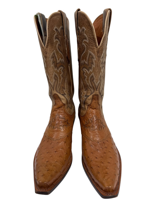 Lucchese Shoe Size 10 Brown Ostrich Leather Cowboy Square Toe Stacked Heel Boots Brown / 10