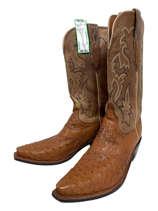 Lucchese Shoe Size 10 Brown Ostrich Leather Cowboy Square Toe Stacked Heel Boots Brown / 10