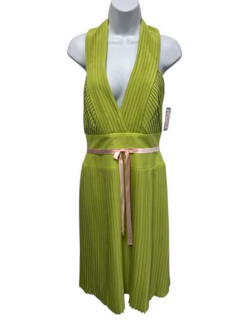Escada Size 38 Lime Green Polyester Blend Accordian Vintage Dress Lime Green / 38