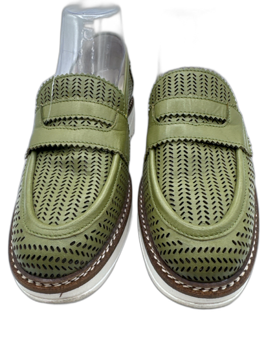 Rex Fifth Avenue Shoe Size 39 Olive Green Leather Laser Cut Penny Loafers Olive Green / 39
