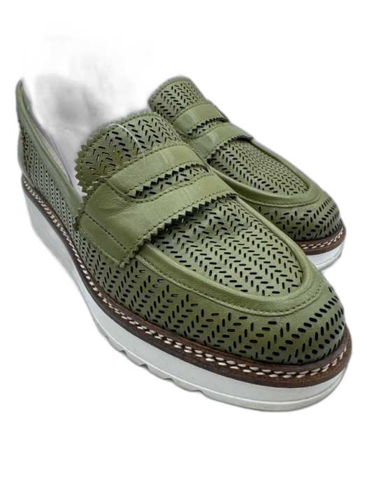 Rex Fifth Avenue Shoe Size 39 Olive Green Leather Laser Cut Penny Loafers Olive Green / 39