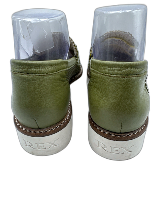 Rex Fifth Avenue Shoe Size 39 Olive Green Leather Laser Cut Penny Loafers Olive Green / 39