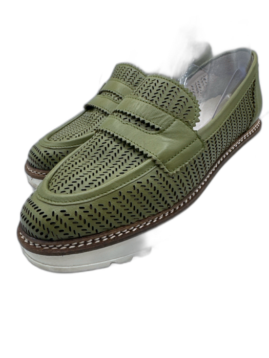 Rex Fifth Avenue Shoe Size 39 Olive Green Leather Laser Cut Penny Loafers Olive Green / 39
