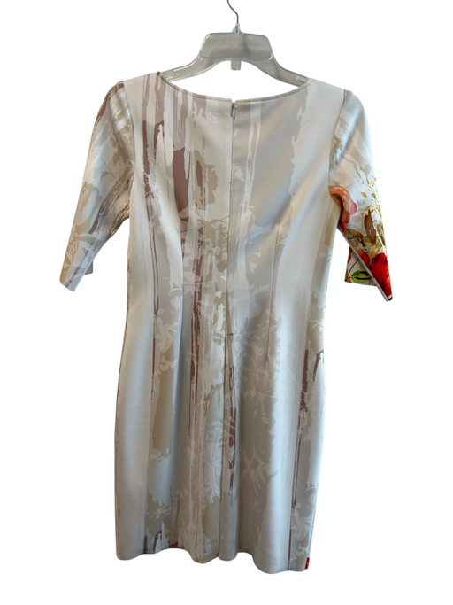 Teri Jon Size 4 Multi Polyester Short Sleeve Floral Detail Round Neck Dress Multi / 4