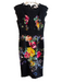 Teri Jon Size 6 Black & Multi Polyester Cap Sleeve Floral Print Back Zip Dress Black & Multi / 6