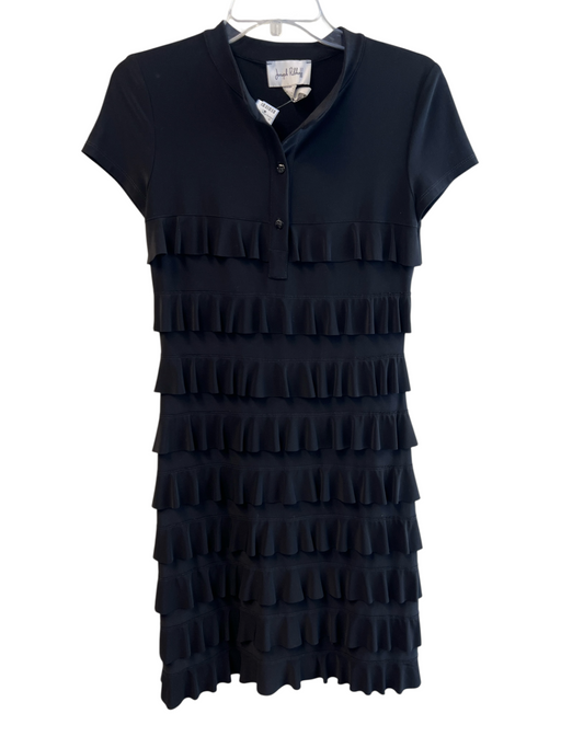 Joseph Ribkoff Size 4 Black No Fabric Tag Short Sleeve Ruffle Detail Dress Black / 4