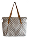 Louis Vuitton Blue & Beige Leather Trim Canvas Checkered Side Pocket Bag Blue & Beige / L