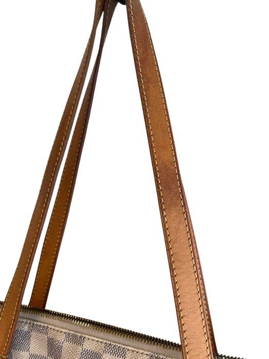 Louis Vuitton Blue & Beige Leather Trim Canvas Checkered Side Pocket Bag Blue & Beige / L