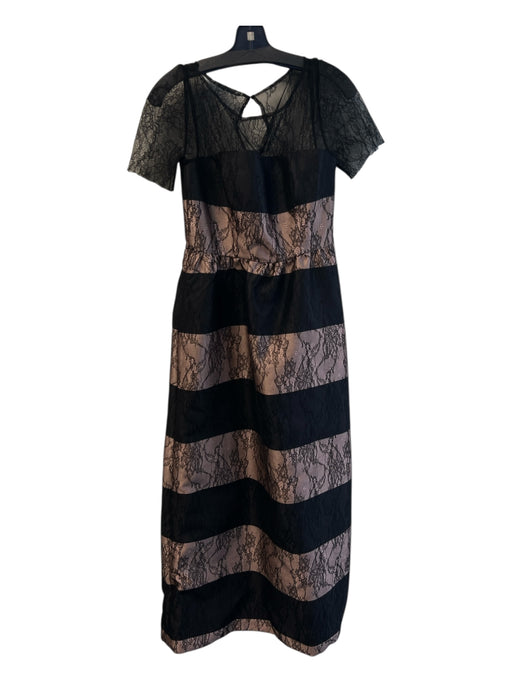 Kay Unger Size 4 Black & Beige Nylon Lace Overlay Short Sleeve Long Dress Black & Beige / 4