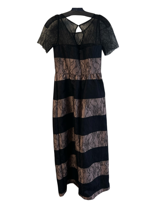 Kay Unger Size 4 Black & Beige Nylon Lace Overlay Short Sleeve Long Dress Black & Beige / 4