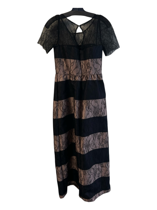 Kay Unger Size 4 Black & Beige Nylon Lace Overlay Short Sleeve Long Dress Black & Beige / 4