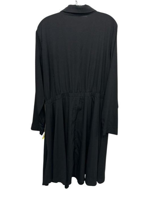 Eloquii Size 22 / XL Black Polyester Collar Half Button Long Sleeve Dress Black / 22 / XL