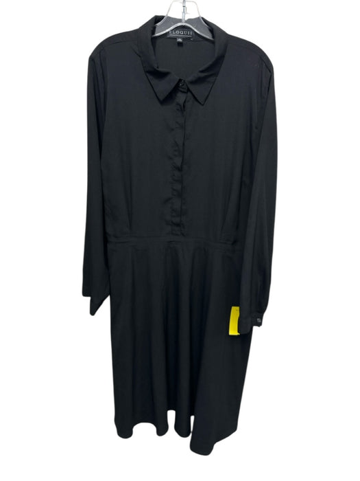 Eloquii Size 22 / XL Black Polyester Collar Half Button Long Sleeve Dress Black / 22 / XL
