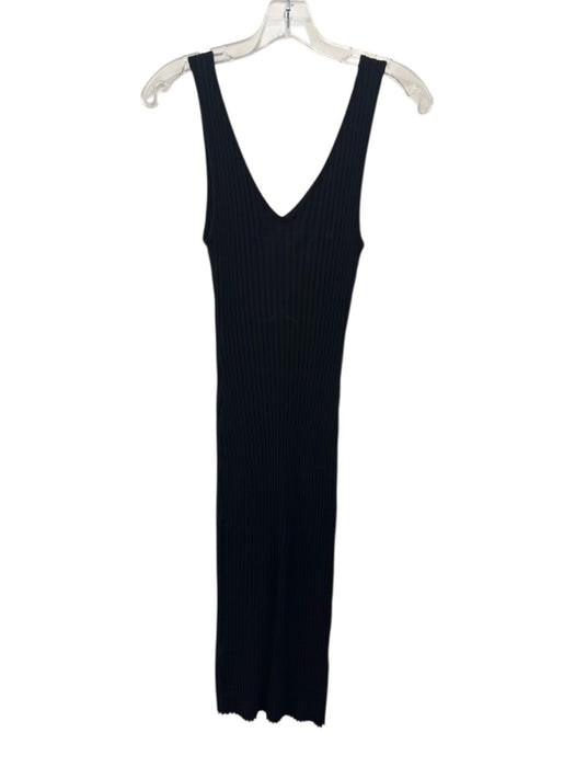Enza Costa Size S Black Cotton Ribbed Sleeveless Midi Dress Black / S