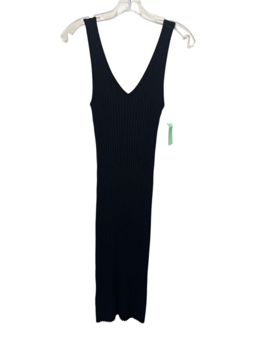 Enza Costa Size S Black Cotton Ribbed Sleeveless Midi Dress Black / S