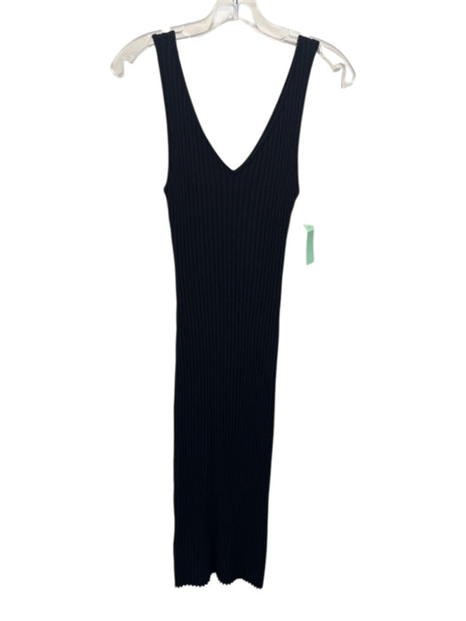 Enza Costa Size S Black Cotton Ribbed Sleeveless Midi Dress Black / S