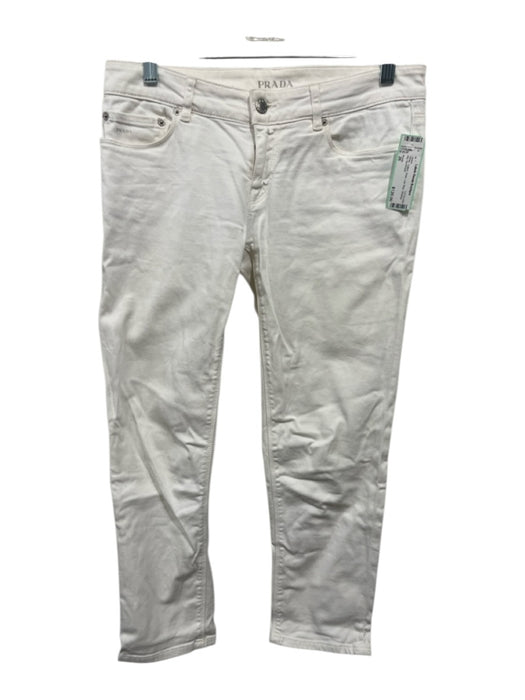 Prada Size 26 White Cotton Solid Low Rise Striahgt leg Jeans White / 26