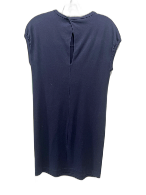Brunello Cucinelli Size S Navy Blue Cotton Blend Cap Sleeve Beaded Detail Dress Navy Blue / S