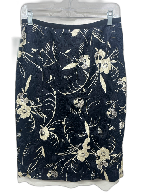 Moschino Size 6 Black & Beige Silk & Wool Floral Textured Side Zip Midi Skirt Black & Beige / 6