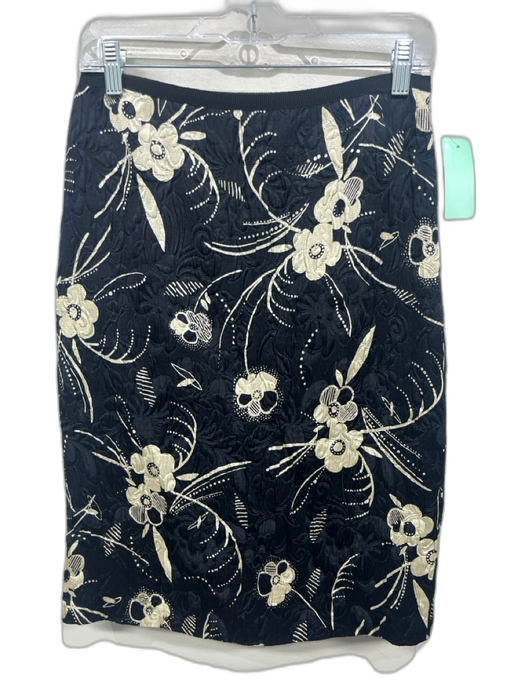Moschino Size 6 Black & Beige Silk & Wool Floral Textured Side Zip Midi Skirt Black & Beige / 6