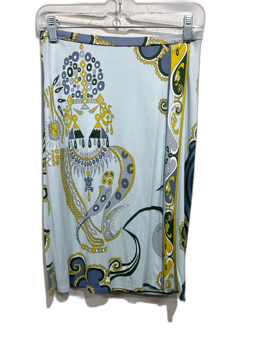 Emilio Pucci Size 4 Blue, Yellow & Green Viscose Elastic Waistband Skirt Blue, Yellow & Green / 4