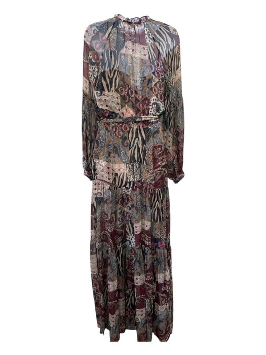 Veronica Beard Size 4 Beige, Maroon & Multi Silk Chiffon Overlay Maxi Dress Beige, Maroon & Multi / 4