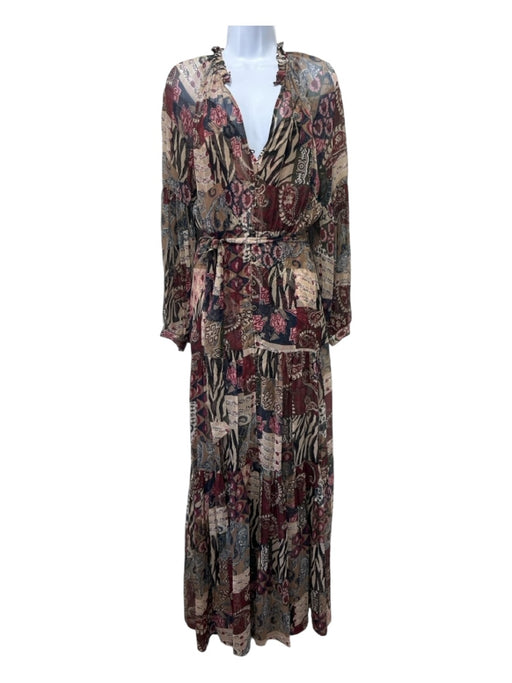 Veronica Beard Size 4 Beige, Maroon & Multi Silk Chiffon Overlay Maxi Dress Beige, Maroon & Multi / 4