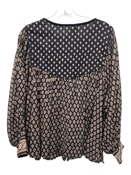 Cleobella Size Small Black, Tan & Brown Cotton Long Balloon Sleeve Paisley Top Black, Tan & Brown / Small