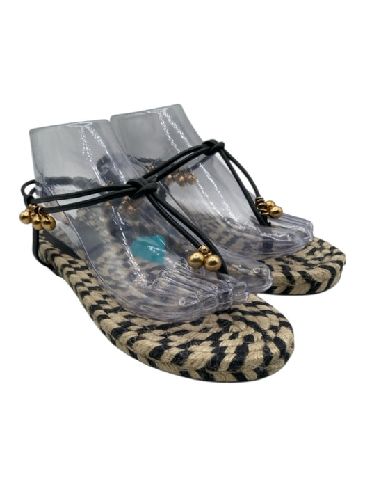 Altuzarra Shoe Size 39 Black, Gold & Cream Leather Gold hardware Thong Sandals Black, Gold & Cream / 39