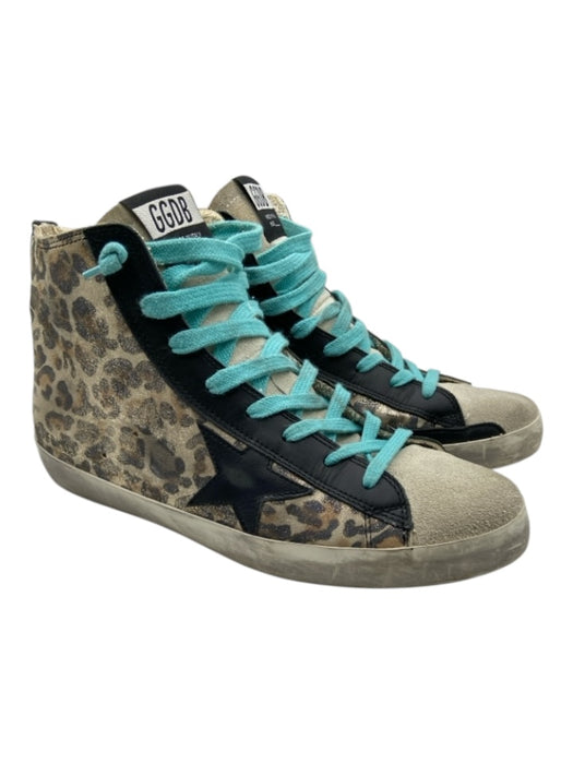 Golden Goose Shoe Size 40 Black, Gray & Turquoise Leather Suede Star Sneakers Black, Gray & Turquoise / 40