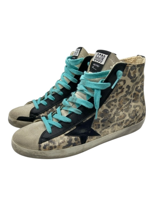 Golden Goose Shoe Size 40 Black, Gray & Turquoise Leather Suede Star Sneakers Black, Gray & Turquoise / 40