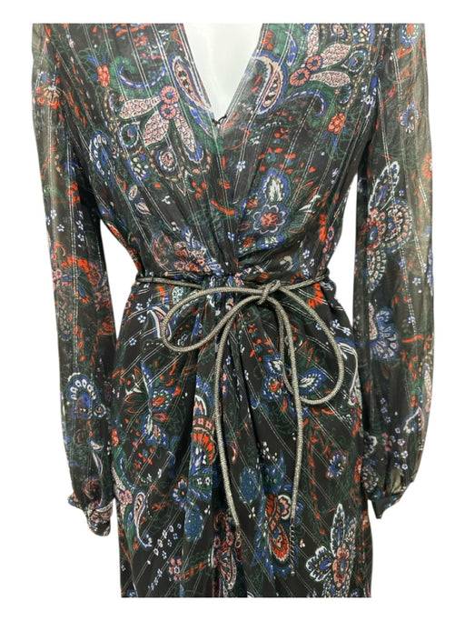 Veronica Beard Size 4 Black, Blue, Red Silk Blend Paisley Long Sleeve Maxi Dress Black, Blue, Red / 4