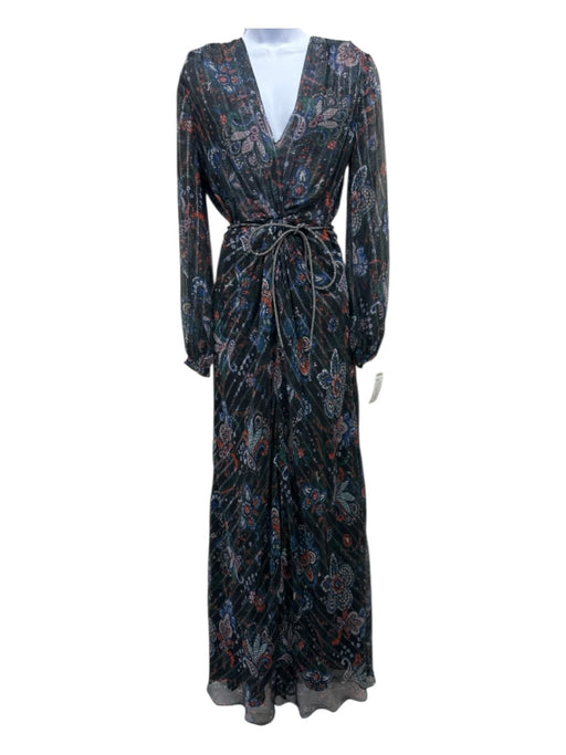 Veronica Beard Size 4 Black, Blue, Red Silk Blend Paisley Long Sleeve Maxi Dress Black, Blue, Red / 4