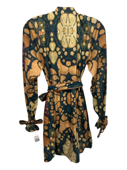Alexis Size S Navy & Brown Print Cotton Abstract Button Detail Long Sleeve Dress Navy & Brown Print / S