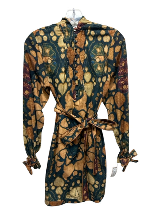 Alexis Size S Navy & Brown Print Cotton Abstract Button Detail Long Sleeve Dress Navy & Brown Print / S