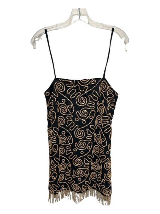 Rhode Size XS Black & Beige Linen & Cotton Beaded Wood Fringe Sleeveless Dress Black & Beige / XS