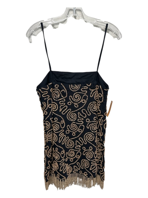 Rhode Size XS Black & Beige Linen & Cotton Beaded Wood Fringe Sleeveless Dress Black & Beige / XS