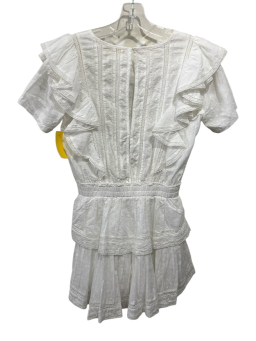 Love Shack Fancy Size XS White Cotton Short Sleeve Lace Detail Tiered Dress White / XS