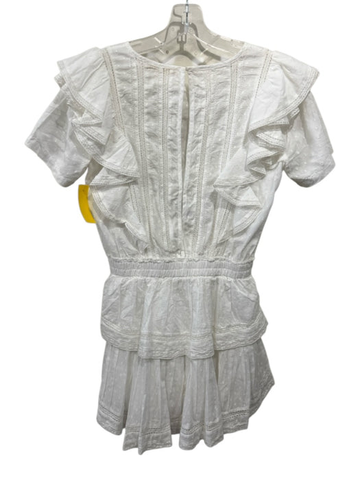 Love Shack Fancy Size XS White Cotton Short Sleeve Lace Detail Tiered Dress White / XS