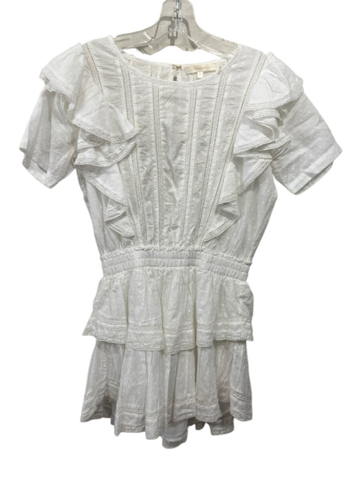 Love Shack Fancy Size XS White Cotton Short Sleeve Lace Detail Tiered Dress White / XS