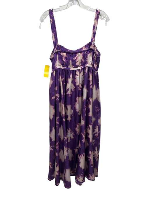 Ulla Johnson Size 4 Purple Silk Pleated Raw Edge Tie Dye Maxi Dress Purple / 4