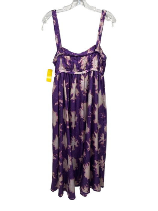 Ulla Johnson Size 4 Purple Silk Pleated Raw Edge Tie Dye Maxi Dress Purple / 4