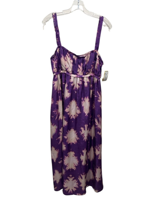 Ulla Johnson Size 4 Purple Silk Pleated Raw Edge Tie Dye Maxi Dress Purple / 4