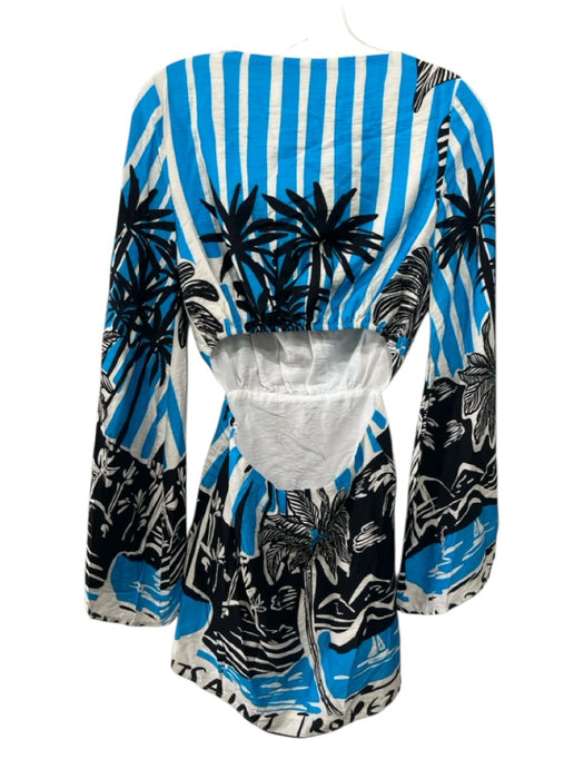 Seven Wonders Size XS Blue, White & Black Rayon & Nylon Long Flare Sleeve Dress Blue, White & Black / XS