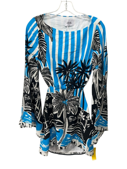 Seven Wonders Size XS Blue, White & Black Rayon & Nylon Long Flare Sleeve Dress Blue, White & Black / XS