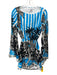Seven Wonders Size XS Blue, White & Black Rayon & Nylon Long Flare Sleeve Dress Blue, White & Black / XS